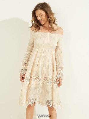 GUESS Czech Republic - GUESS Amber off-the-rameder šaty máslová zmrzlina ženy 2BRD790 oblečení