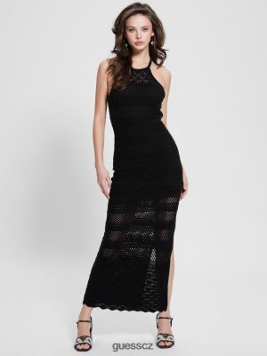 GUESS Czech Republic - GUESS Amelie háčkování maxi šaty černý ženy 2BRD346 oblečení