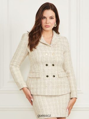 GUESS Czech Republic - GUESS Angelica Tweed Blazer Tallulah White and Gold ženy 2BRD1777 oblečení