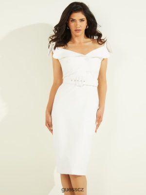 GUESS Czech Republic - GUESS Audrey portrétní šaty krku bledá perla ženy 2BRD682 oblečení