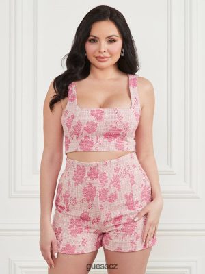 GUESS Czech Republic - GUESS Avah tkaná plodina Růžová jarní vlna ženy 2BRD1150 oblečení