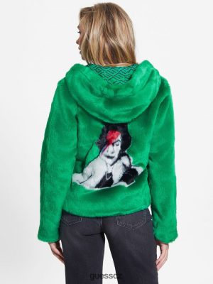 GUESS Czech Republic - GUESS Bunda Dafne Faux-Fur Valley Green ženy 2BRD1915 oblečení