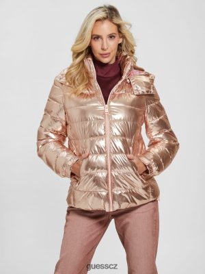 GUESS Czech Republic - GUESS Bunda Fiorenza Puffer Růžový kovový multi ženy 2BRD1993 oblečení