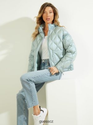 GUESS Czech Republic - GUESS Bunda Palma Puffer vybledlé nebe ženy 2BRD1759 oblečení