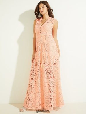 GUESS Czech Republic - GUESS Creta šaty Peach Creme ženy 2BRD637 oblečení
