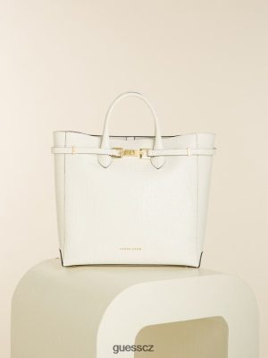 GUESS Czech Republic - GUESS Cristina croc kožená tote slonová kost ženy 2BRD3082 tašky