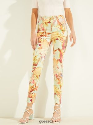GUESS Czech Republic - GUESS ECO 1981 Malované květinové hubené džíny Miraflores tisk ženy 2BRD196 oblečení