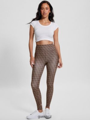 GUESS Czech Republic - GUESS ECO G-Cube Active Leggings Stripe G-Cube malá hnědá ženy 2BRD2086 oblečení
