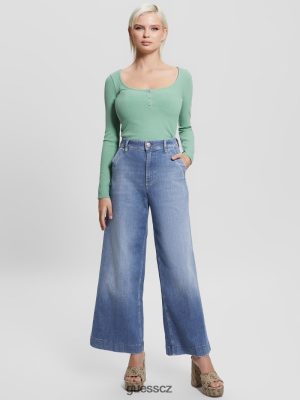 GUESS Czech Republic - GUESS Eco Dakota oříznuté široko-nohy džíny geniální ženy 2BRD4 oblečení