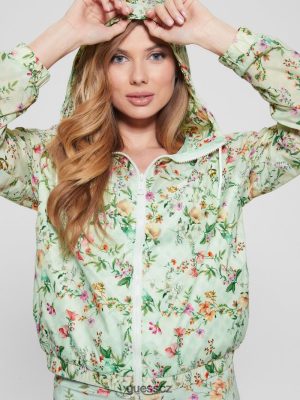 GUESS Czech Republic - GUESS Eco Davina Floral Nylon Windbreaker Acqua Field Flower ženy 2BRD1810 oblečení