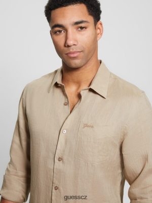 GUESS Czech Republic - GUESS Eco Island Linen tričko Přírodní Siena muži 2BRD3958 oblečení