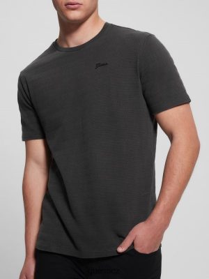 GUESS Czech Republic - GUESS Eco Vincent Jersey CrewNeck Tee Jet Black Multi muži 2BRD4030 oblečení