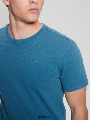 GUESS Czech Republic - GUESS Eco Vincent Jersey CrewNeck Tee Undersea Blue Multi muži 2BRD4096 oblečení