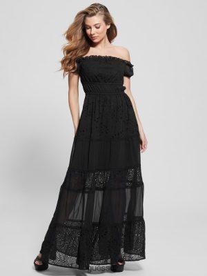 GUESS Czech Republic - GUESS Eco Zena maxi šaty černý ženy 2BRD340 oblečení