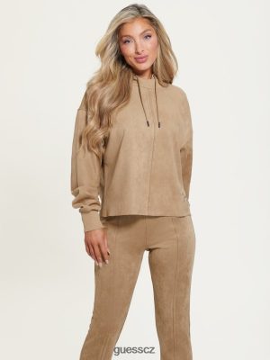 GUESS Czech Republic - GUESS Eco Zorina Suede Hoodie Globe Beige ženy 2BRD1864 oblečení