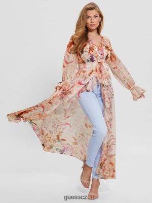 GUESS Czech Republic - GUESS Eco vanessa tištěné šifónové duster regenerovaná romantika ženy 2BRD1414 oblečení