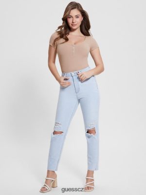GUESS Czech Republic - GUESS Eco zničila džíny mámy Brightstone Blue ženy 2BRD19 oblečení
