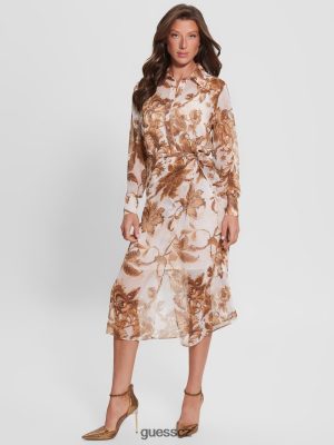 GUESS Czech Republic - GUESS Ekologické tištěné šaty porcelánový květinový tisk Br ženy 2BRD832 oblečení