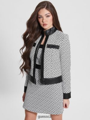 GUESS Czech Republic - GUESS Geometrická bunda Greta Logo geo jqd bílé/černé ženy 2BRD1942 oblečení