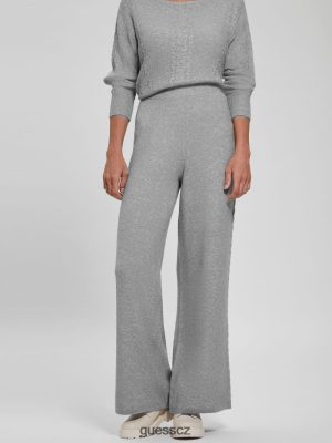 GUESS Czech Republic - GUESS Kabelové kalhoty Teresa Wide-Leg Světle melange šedá ženy 2BRD2311 oblečení
