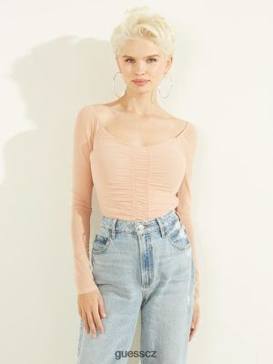 GUESS Czech Republic - GUESS Kimbra Mesh Top Rose Bliss ženy 2BRD1393 oblečení