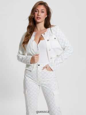 GUESS Czech Republic - GUESS Larissa Diamond Denim Jacket Bling White ženy 2BRD46 oblečení