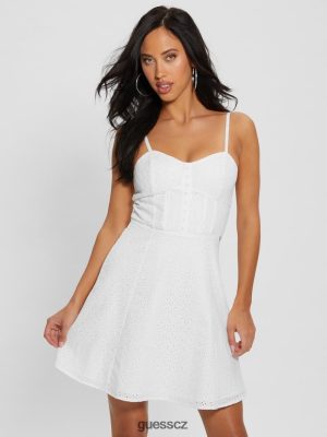 GUESS Czech Republic - GUESS Lena Eyelet Dress čistá bílá ženy 2BRD352 oblečení
