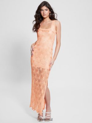 GUESS Czech Republic - GUESS Liza háčkování maxi šaty Sladká broskev multi ženy 2BRD505 oblečení