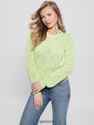 GUESS Czech Republic - GUESS Logo Paula Alover Logo Long-Rueve Top Honeydew Green ženy 2BRD1204 oblečení