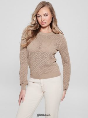 GUESS Czech Republic - GUESS Logo Paula Alover Logo Long-Rueve Top mokrý písek ženy 2BRD1072 oblečení