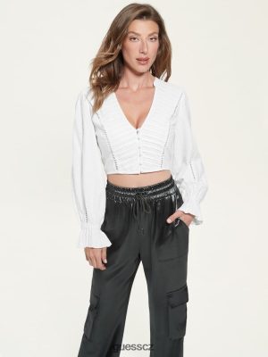 GUESS Czech Republic - GUESS Louse Rhea Linen čistá bílá ženy 2BRD1417 oblečení