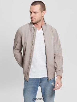 GUESS Czech Republic - GUESS Měkká kožená bunda Pasadena Stone muži 2BRD3961 oblečení