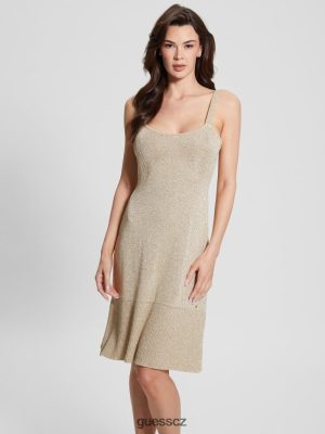 GUESS Czech Republic - GUESS Marion Metallic-pletené mini šaty Beige Blanco Lurex ženy 2BRD499 oblečení