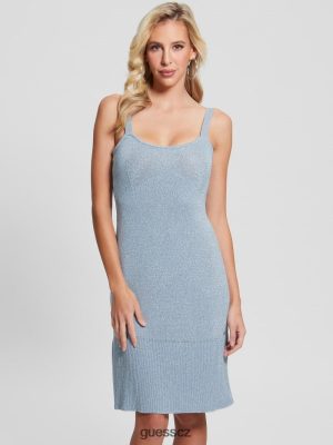 GUESS Czech Republic - GUESS Marion Metallic-pletené mini šaty rozmarný modrý Lurex ženy 2BRD517 oblečení