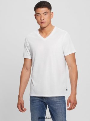 GUESS Czech Republic - GUESS Mason Yoke V-Neck Tee čistá bílá muži 2BRD3949 oblečení
