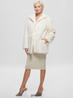 GUESS Czech Republic - GUESS Michelina Faux-Fur Coat krémová bílá ženy 2BRD1885 oblečení
