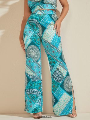 GUESS Czech Republic - GUESS Mykonos Silk Pant Mykonos Blue Combo ženy 2BRD2191 oblečení
