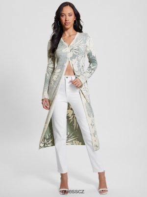 GUESS Czech Republic - GUESS Odette Long Cardigan prašná kapradinová džungle ženy 2BRD1747 oblečení