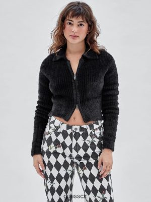 GUESS Czech Republic - GUESS Originály Fuzzy Zip-Up svetr černý unisex 2BRD1849 oblečení
