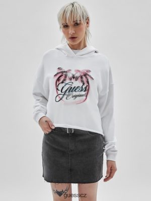 GUESS Czech Republic - GUESS Originals Eco Palm Hoodie čistá bílá unisex 2BRD1357 oblečení