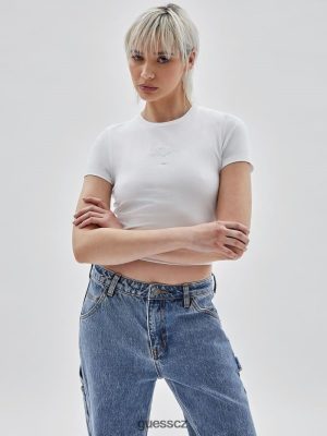 GUESS Czech Republic - GUESS Originals Logo Baby Tee čistá bílá unisex 2BRD1291 oblečení