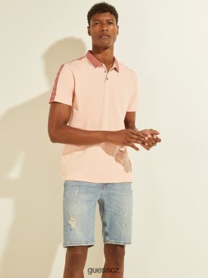 GUESS Czech Republic - GUESS Pique Logo Tape Polo Blossom světle růžová muži 2BRD4132 oblečení