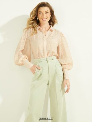 GUESS Czech Republic - GUESS Rav Crinkle Top Kakaový krém multi ženy 2BRD1645 oblečení