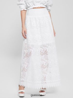 GUESS Czech Republic - GUESS Sangallo Rafa dlouhá sukně čistá bílá ženy 2BRD1996 oblečení