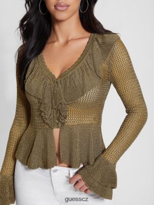 GUESS Czech Republic - GUESS Savannah Lurex Cardigan Černé zlaté multi ženy 2BRD943 oblečení