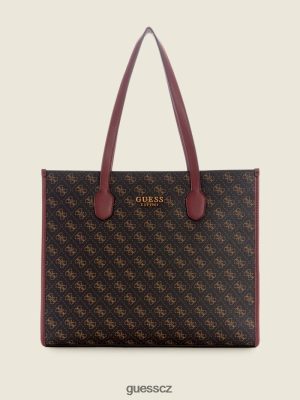 GUESS Czech Republic - GUESS Silvana Logo Tote Brown Logo/Merlot ženy 2BRD3241 tašky