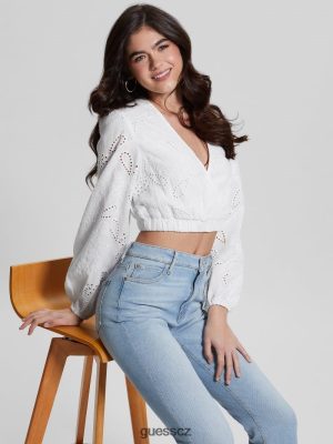 GUESS Czech Republic - GUESS Stella Eyelet Top čistá bílá ženy 2BRD988 oblečení