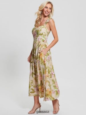 GUESS Czech Republic - GUESS Susanna midi šaty dědictví Hibiscus ženy 2BRD685 oblečení