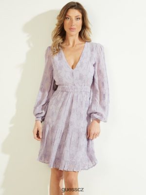 GUESS Czech Republic - GUESS Tatiana šaty Nový lehký lila multi ženy 2BRD919 oblečení