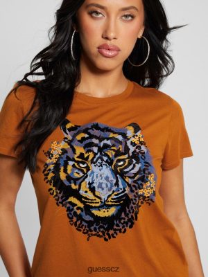 GUESS Czech Republic - GUESS Tiger Rhinestone Tee podzimní květ ženy 2BRD964 oblečení